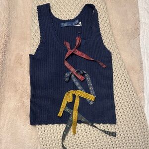Polo Ralph Lauren Tie-Detailed Ribbed Linen And Cotton-Blend Vest